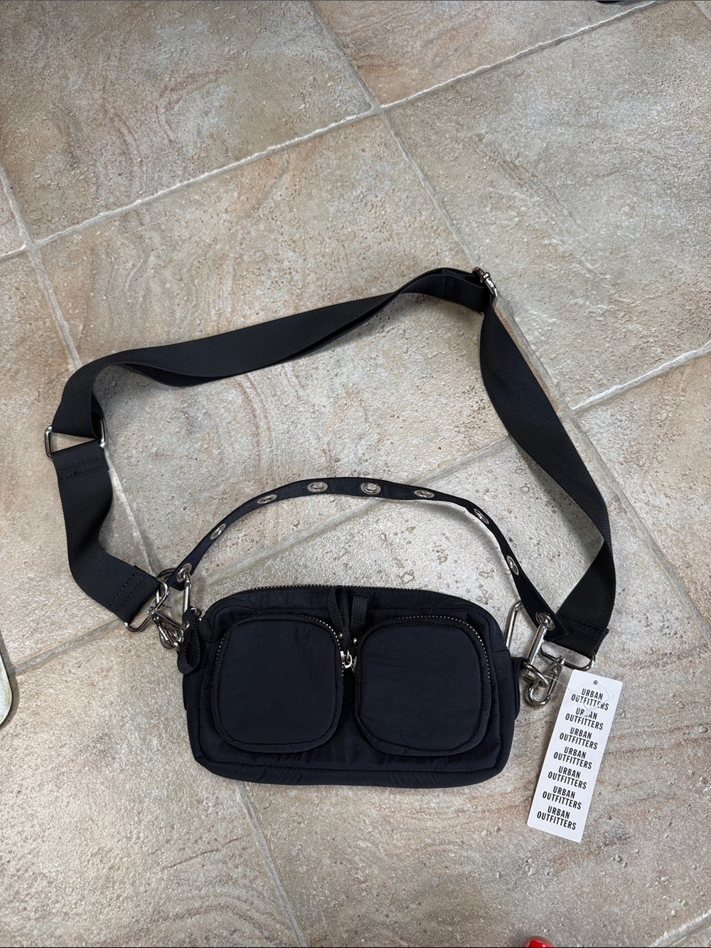 Urban Outfitters Black Nylon Belt Bag with Dual Front Pockets